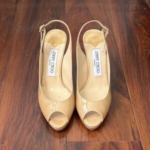 Jimmy Choo Nude Peep-Toe Slingback Heels